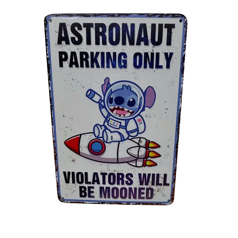 Lilo & Stitch Astronaut Parking Only Metal Tin Sign Violators Will Be Mooned